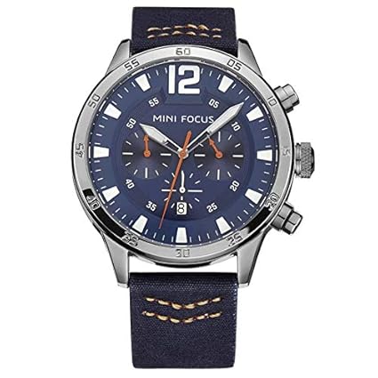 Mini Focus Fashion Men Watch Casual Quartz Watch, Chronograph Calendar Waterproof Genunie Leather Watch MF0006G.03