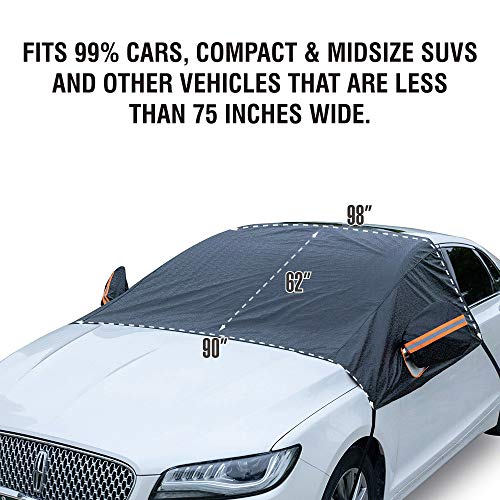 Universal Fit Windshield Snow Cover for Cars, Compact and Mid-size SUVs, Anti-theft Tuck-in Flaps, Cotton Lined PEVA Fabric with Aluminum Foil Lamination, Mirror Covers Included, Patent Pending - Thumbnail 4