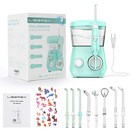 Liberex Water Flosser for Kids - 600ML Oral Irrigator Dental Flosser for Teeth/Braces, 8 Dental Nozzle Jets, 3 Min Timer, 10 Pressure Levels, IP X7 Waterproof Anti Leakage Water Pick Teeth Cleaner