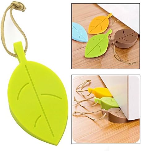 Door Stopper Wedge Finger Protector, 4 Pack Premium Cute Colorful Cartoon Leaf Style Flexible Silicone Window/Door Stops set with Lanyard for Home， Garden ，Office