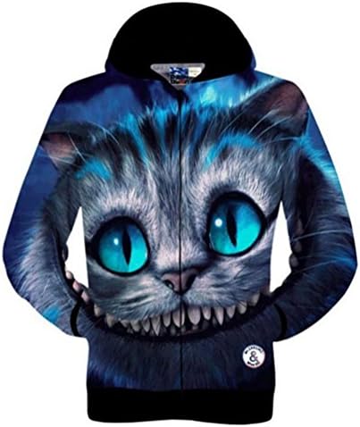 Fashion Men 3D Zipper Hoodies Cool Cat 3D Print Longsleeve Crewneck Hooded Jacket Autumn Outwear Loose 5XL