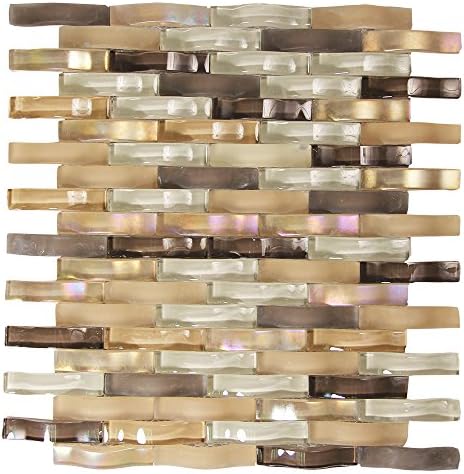 Ripple Incense Wavy Mosaic Glass Tile - Tan, Gold, Brown Iridescent Glass in Wavy 3D Mosaic Tile - Kitchen, Bathroom, Fireplace Surround (4 x 6 Inch Sample)
