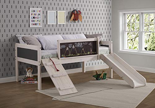 DONCO Twin Art Play Junior LOW LOFT, White Wash/Dark Grey