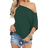 LEEDYA Off The Shoulder Tops for Women Summer Short Sleeve Oversized Shirts Casual Loose Batwing Tunic Top Fashion Clothes