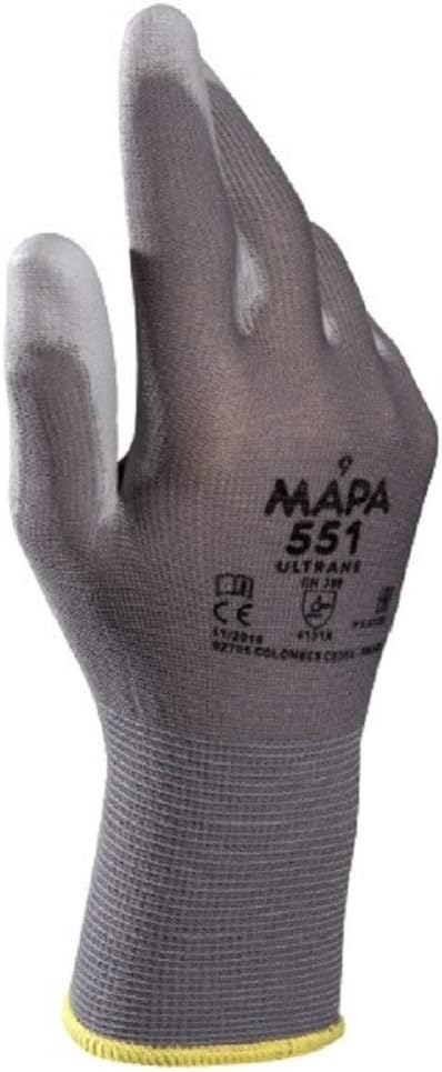 Mapa Ultrane 551 Gloves 9, Grey, 2 Count (Pack of 1), L (Pack of 1)