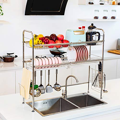 Dish Drying Rack Over the Sink with Drain Board 304 Stainless Steel Dish Rack for Counter Dish Drainer Shelf 2 Tier Kitchen Supplies Storage Display Stand Tableware Organizer Utensils Holder - Thumbnail 7