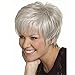 YX Women's Short Fluffy Wavy Fashion Silver White Synthetic Heat Resistant Wigs