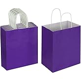 Oikss 50 Pack 8x4.75x10 Inch Medium Purple Kraft Paper Bags with Handles Bulk for Birthday Wedding Party Favors Grocery Retail Shopping Takeout Business Goody Craft Gift Bags Sacks, (50pcs Count)