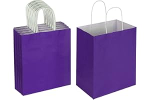 Oikss 50 Pack 8x4.75x10 Inch Medium Purple Kraft Paper Bags with Handles Bulk for Birthday Wedding Party Favors Grocery Retail Shopping Takeout Business Goody Craft Gift Bags Sacks, (50pcs Count)