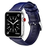 OUHENG Compatible with Apple Watch Band 42mm 44mm, Genuine Leather Band Replacement Compatible with Apple Watch Series 4 Series 3 Series 2 Series 1 (42mm 44mm) Sport and Edition, Dark Blue