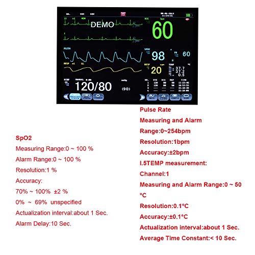 Portable 12.1 Inch Touch Screen Patient Monitor for 6 Body Parameter,Replaceable Built-in Battery,Shipping from US (Black)