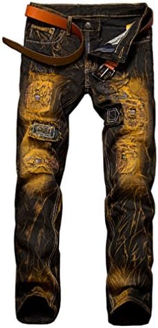Hole Stylish Retro Slim Fit Distressed Hip-Hop Denim Jogging Male Novelty Street Denim Trousers