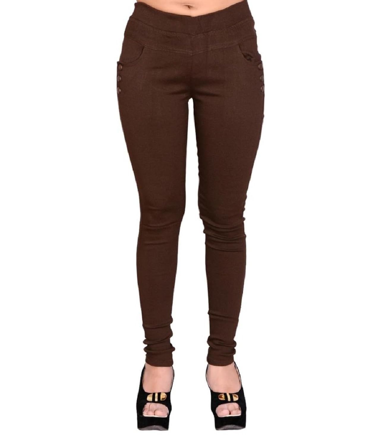 superior washer & gasket women's feelblue lycra jeggings (brown, free size)