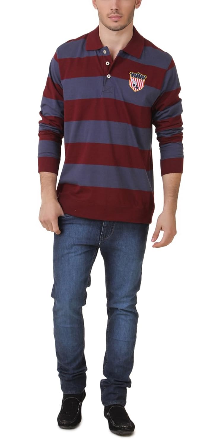 american crew men's poly cotton polo (navy blue & maroon)