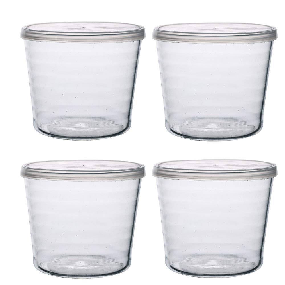 TAMUME Glass Pudding Bowl Set of 4, Dessert Bowl with Lid Cover Set