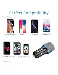 Meagoes - Cargador de coche para iPhone XS Max XS XR X 8 Plus 8 7 Plus 7 SE, iPad Pro Air Mini, AirPods, 24 W rápido puerto USB doble adaptador de coche con cable Lightning MFi de 35.8 in