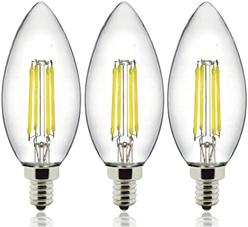 TGM B35 Blunt Tip LED Filament Bulbs, 40 Watt Equivalent (4W) Daylight White (6000K) LED Candle Light Bulb, E12 Candelabra Base Light Bulb(3 Pack)