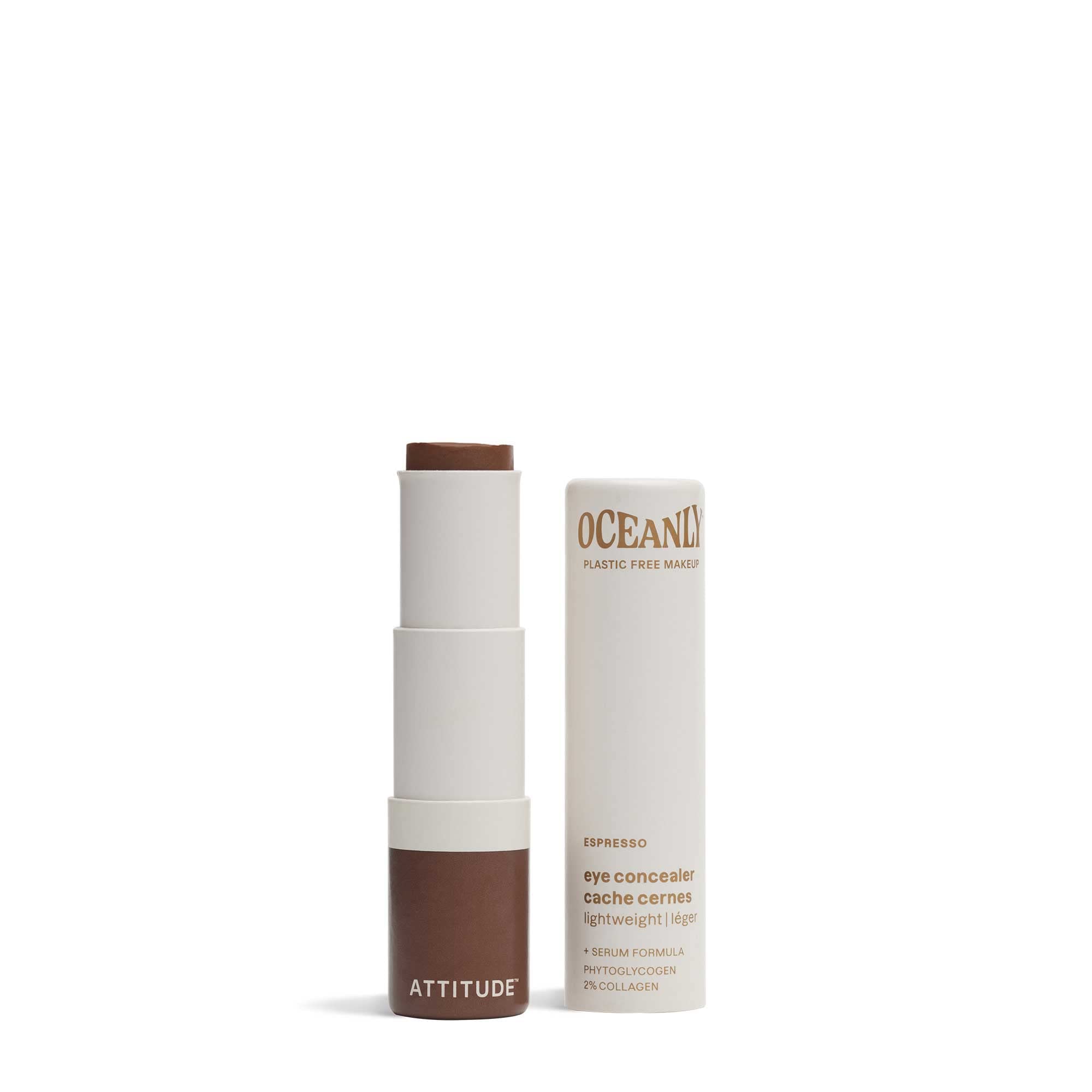 ATTITUDE Oceanly Light Coverage Under Eye Concealer Stick, Titanium Dioxide-Free, EWG Verified, Plastic-Free, Vegan Makeup, Espresso, 8.5 grams