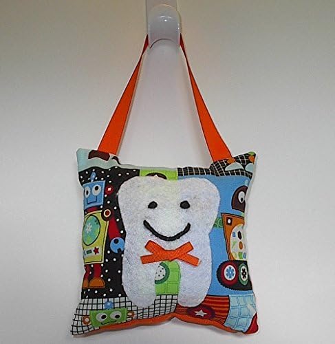 Tooth Fairy Pillow Keepsake, Boy's Robot Design Print - Tangerine, Blue, Brown, and Green