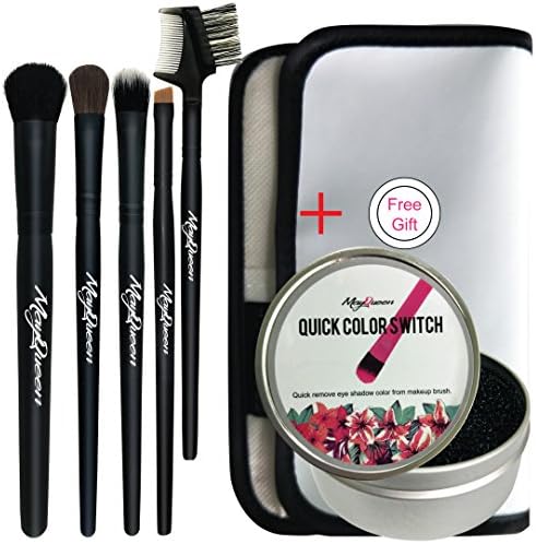 MayQueen 6 Professional Eye Makeup Brushes Kit With Classic Pouch &amp; Gift Case, Free Gift 1 Makeup Brush Quick Color Cleaner (Dolly Eye Set)