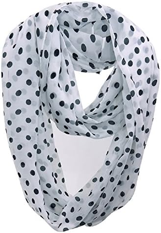 Beety Colorful Premium Chiffon Soft Multicolor Charming Sheer Infinity Scarf (Polka Dots/White)