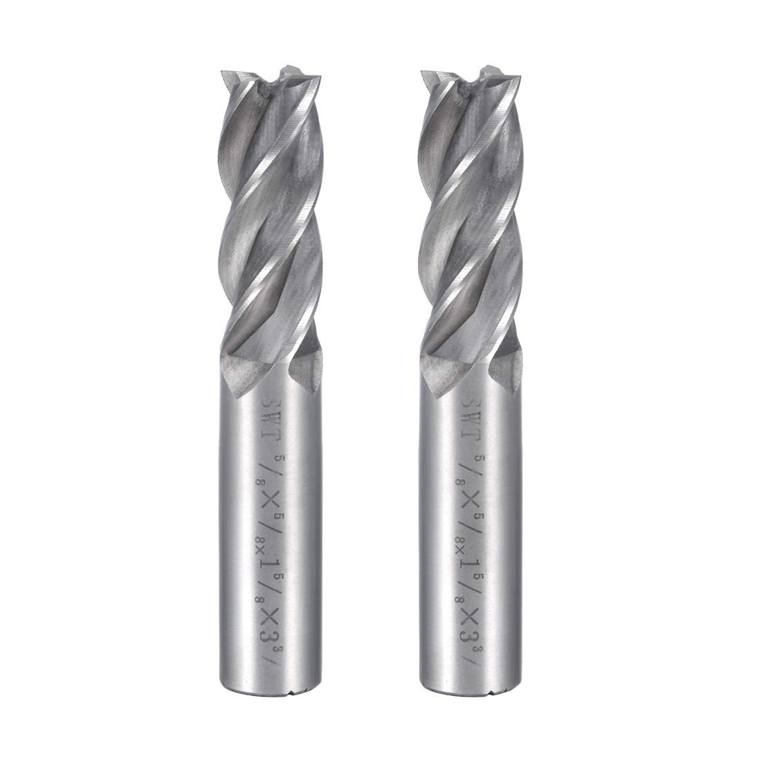 Sourcingmap 2Pcs 5/8" Cutting HSSAL Spiral Drill Bit Straight End Mill Cutter 4 Flute with 5/8" Shank