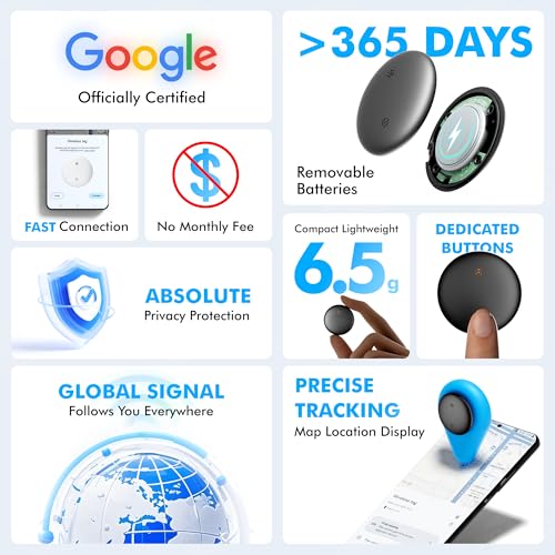 Air Tracker Tags for Android with Case- Bluetooth Tracker Item Finder for Key, Wallet, Luggage - Works with Google Find Hub, IP66 Waterproof, Smart Tag for Android & Samsung Phones (4 Black)