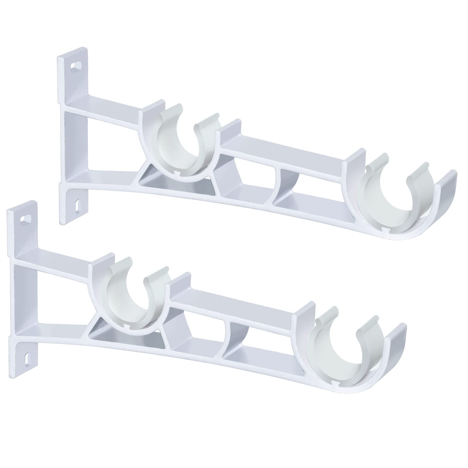 Curtain Pole Brackets, Double Curtain Brackets for Poles Heavy Duty Metal Curtain Rail Brackets White Curtain Rod Bracket Set of 2 Curtain Pole Holder Support for 25-28mm Drapery Rod