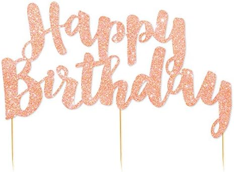 Illume Partyware Rose Gold Glitter Happy Birthday Cake Topper,, Height 6.5 Inches x Width 5 Inches for Birthday Parties for All Ages