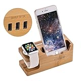 Apple Watch Stand, WOYYLBP Multifunction Charging Stand for all Android Smartphone and iphone, Iphone Charger Dock Station for iWatch/iPhone 7/6 Plus/6/iPad Mini/iPod (Bamboo Wood)