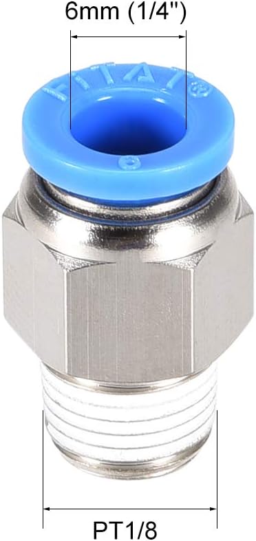 sourcing map 1/8PT Male Straight Thread 6mm Push to Connectors Quick Fittings Silver Tone 10Pcs, 1/8PT x 6mm - Image 3