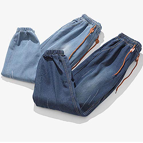 Vintage Wash Jeans Pants Men Casual Autumn Denim Cotton Hip Hop Work Trousers Darkblue