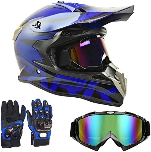 Myheartgoon Youth &amp; Kids Motocross Offroad Street Helmet Dirtbike Racing Helmet Free Goggles and gloves (Blue, M)