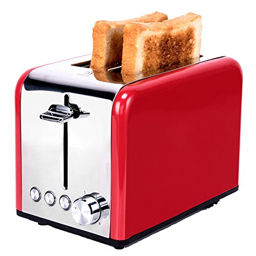 2-Slice Fully Automatic Toaster Stainless Steel With Dust Cover 4Cm Extra Wide Slots Removable Crumb Tray Auto Shut-Off High Lift Lever,Red