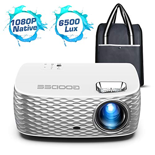 Projector, GooDee Native 1080P HD Video Projector 6500L, Touch Keys Home Theater Projector with 50,000 Hrs Lamp Life , Compatible with Fire TV Stick, PS4, HDMI, VGA, AV and USB