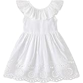 Aruzig Toddler Baby Girls White Dress Beach Party Dresses Cotton Linen Casual Overall Outfits Onepiece