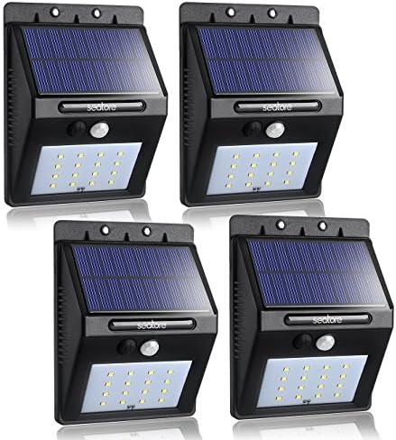 Seatore Solar Lights, 16 LED Waterproof Wireless Solar Motion Sensor Lights Outdoor for Patio, Deck, Yard, Garden, 4-Pack