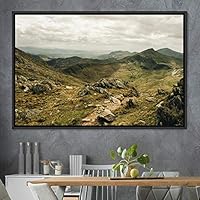 Framed Canvas Wall Art Mountainscape Aerial Dramatic Landscape Mountain Top Multicolor Photography Realism Rustic Warm - 16x24 inches