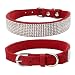 Sunward Bling Rhinestones Dog Collar - Soft Leather Made - Perfect for Pet Show & Daily Walking (M, Red)