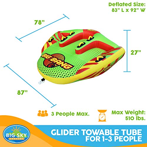 Big Sky Big Bang Towable Tube for Boating 3 Person - Durable Tube for Lake, Beach, River, Snow - Watersports Towables - Quick Inflation and Deflation - 3 Man Boat Toys and Floats for Water Activities