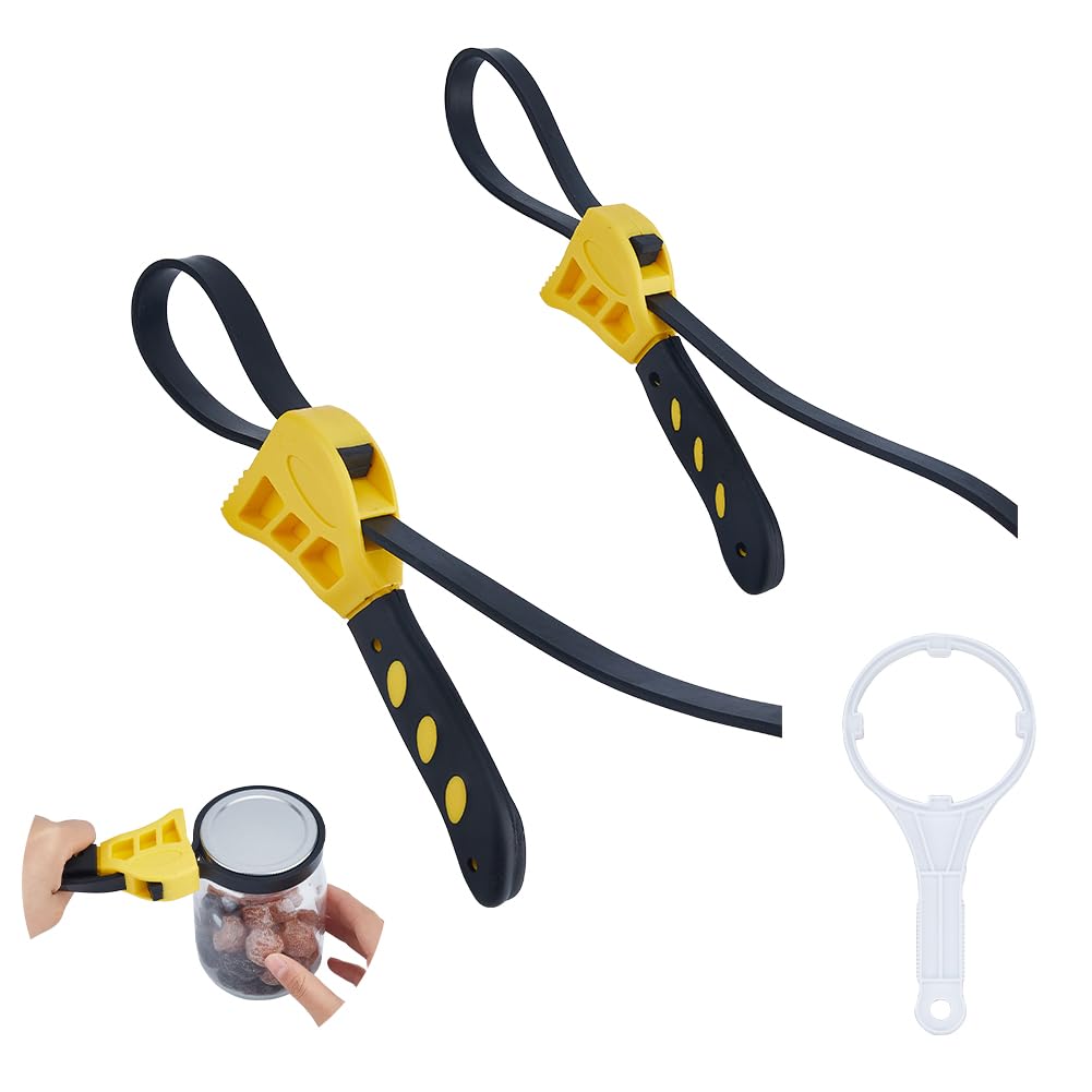 SUPERFINDINGS 3 Pieces Adjustable Wrench Set Oil Filter Wrench Set Rubber Strap Wrenches Yellow Easy Bottle Opener for Plumbing Tasks Spanner Drain Sewer Sink Water Filter Wrench