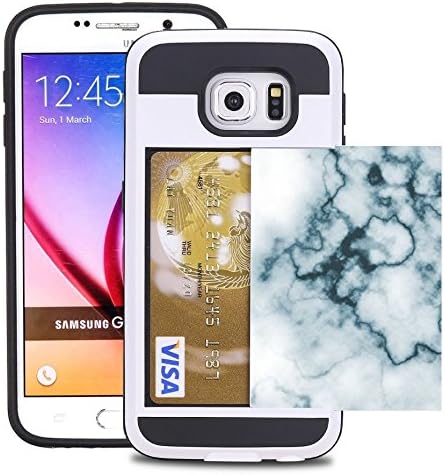 Samsung Galaxy S6 Credit Card Case ID Holder Wallet Case Cover Shock-Resistant Hybrid Armor Case - Holds 2 Cards &amp; Cash By Corpcase. Designer ID / CARD Slider Pattern Abstract White Marble Gemstone