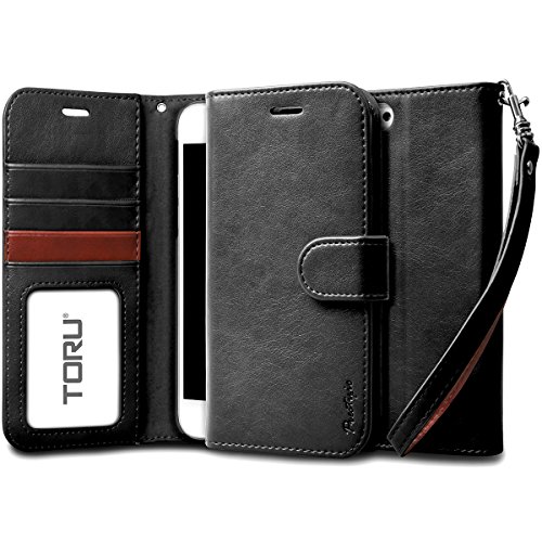 iPhone 6S Plus Case, TORU [Prestizio] Wristlet [Black] Wallet Case with  [Card Slot][ID Holder][Kickstand][Wrist Strap] for iPhone Plus iPhone 6S