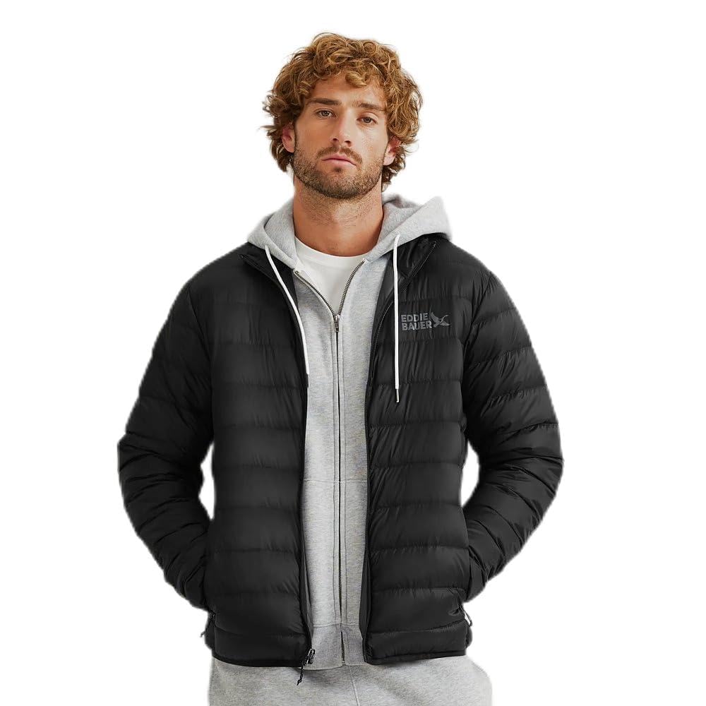 Eddie Bauer Men’s CirrusLite Down Jacket, Black Recycled, Large