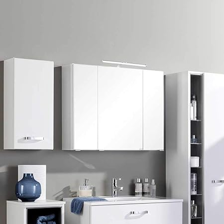 Pharao24 Bad Spiegelschrank In Weiss Mit Led Beleuchtung Breite 80 Cm Amazon De Kuche Haushalt