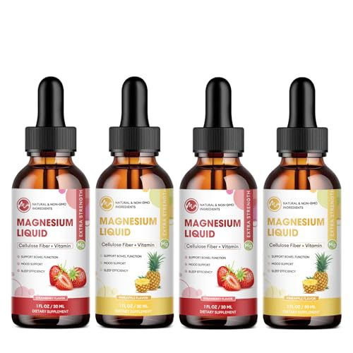 M inch Magnesium Glycinate Liquid, High Absorption Magnesium Liquid Drops with Cellulose Fiber, Bromelain, Vitamin B6, C, D, ZincStrawberry & Pineapple Flavor