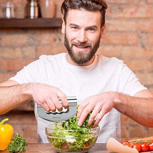 Mezzaluna Chopper Samshow Salad Chopper knife with Double Blade Protective Covers Stainless