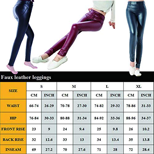 FITTOO Women's Faux Leather Pants High Waisted Pu Leggings Stretchy Black Tights Black XL - Thumbnail 7