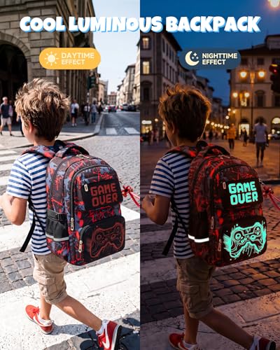 Amythe Boy's Wheeled School Bag 8-12 Years Bright 6 Wheels with Removable Trolley, Wheeled Backpack for College Students, Large Capacity Computer 15.6 Inches, Red, Travel Backpacks