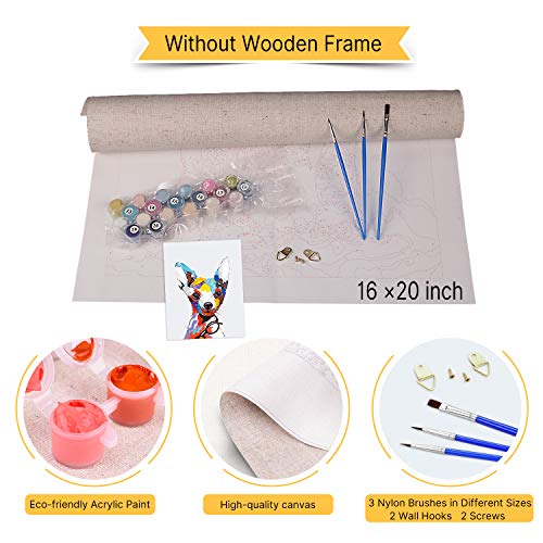 VIKMARI Malen nach Zahlen Kits für Anfänger Malen nach Zahlen Kit für Erwachsene DIY Ölgemälde Kit Bunter Welpe für… – Bild 3